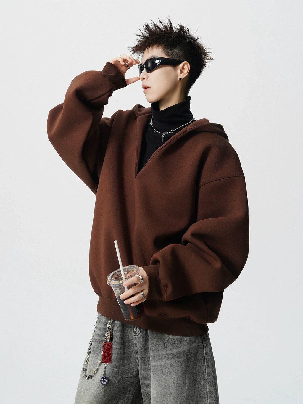 MOCHA CROP OVERSIZED HOODIE