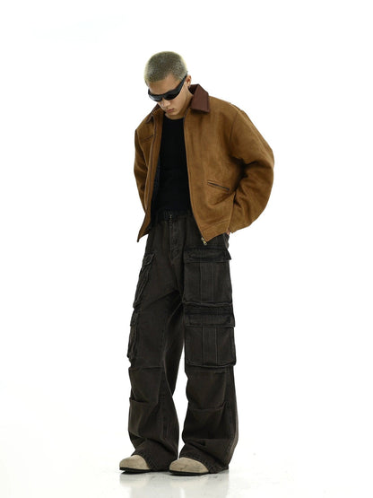 WASHED BROWN MULTI POCKET CARGO PANTS