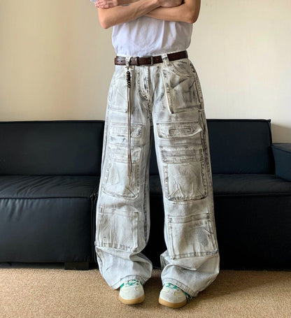 WHITE DENIM CARGO PANTS