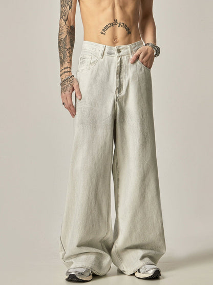 CREAMY BAGGY STRAIGHT DENIM JEANS