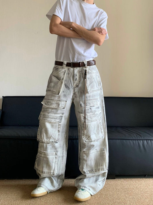 WHITE DENIM CARGO PANTS