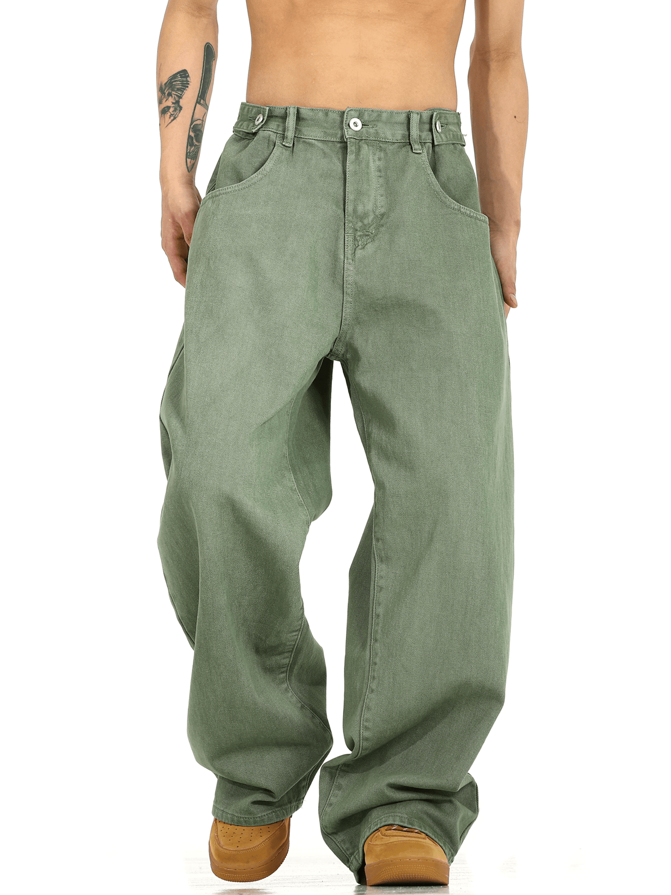 WASHED GREEN WIDE DENIM