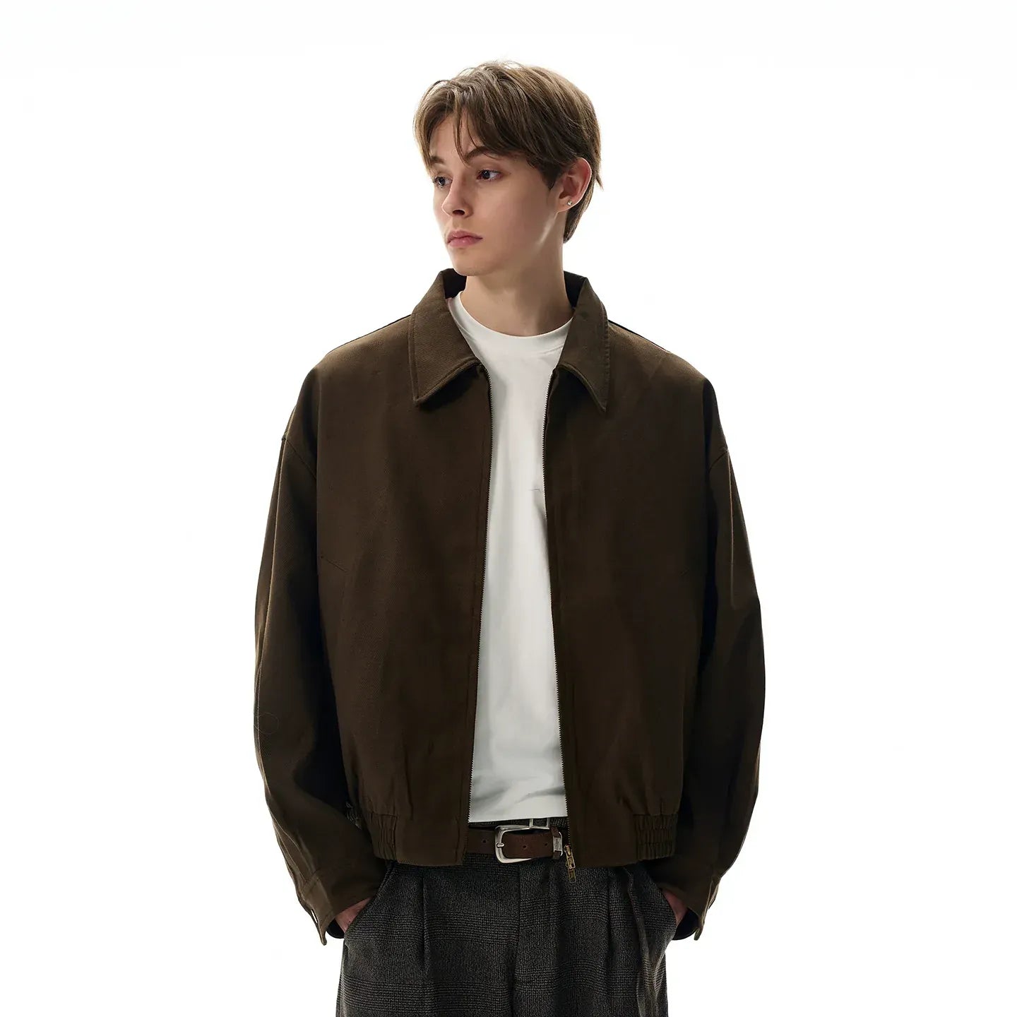 VINTAGE BROWN CROPPED ZIPPER JACKET