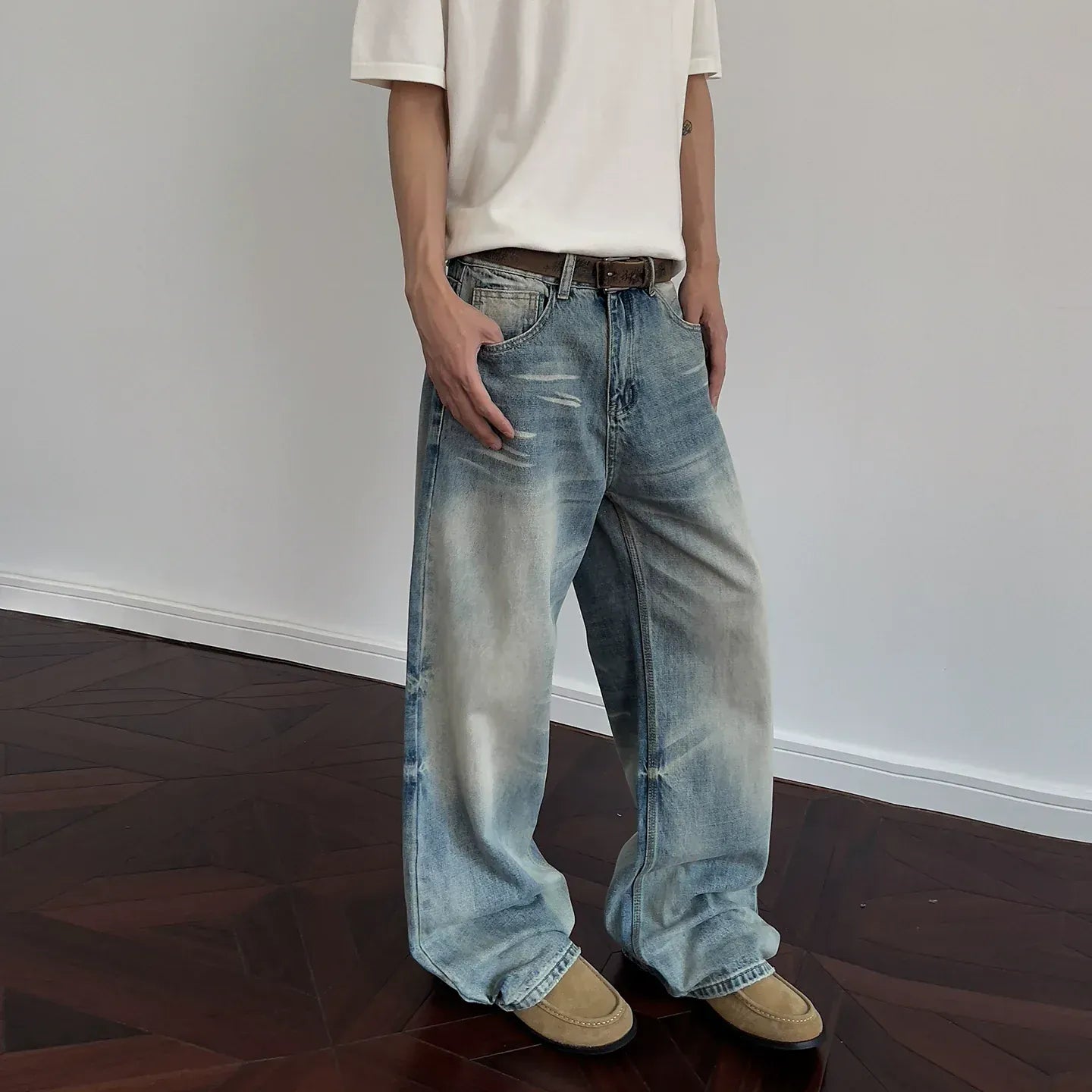 WHISKER WASH DENIM JEANS