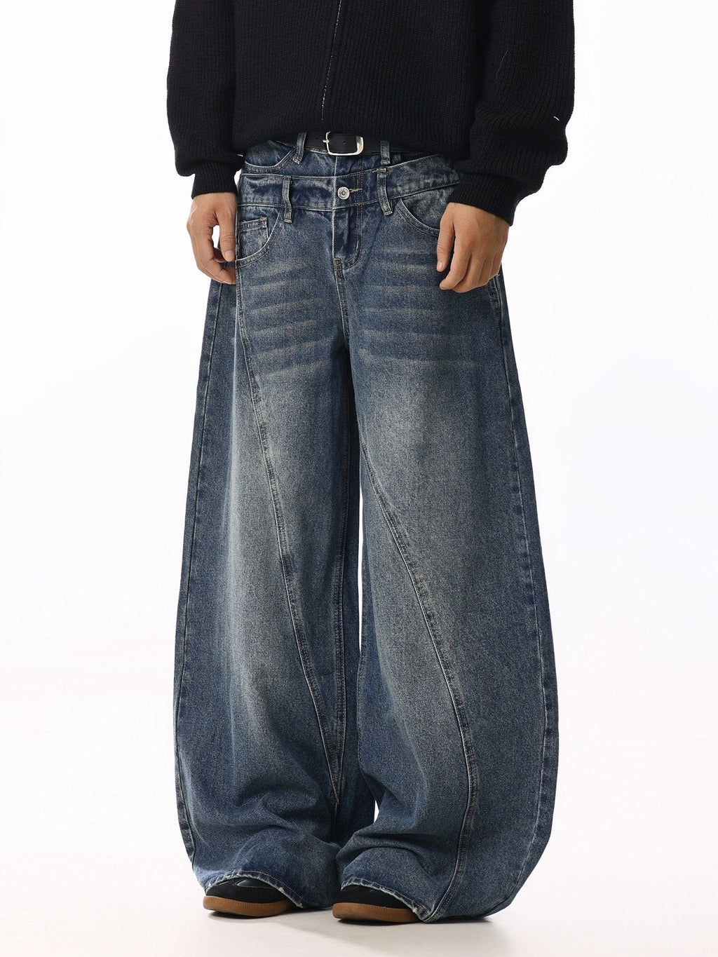 RECONSTRUCTED SCIMITAR WIDE DENIM JEANS