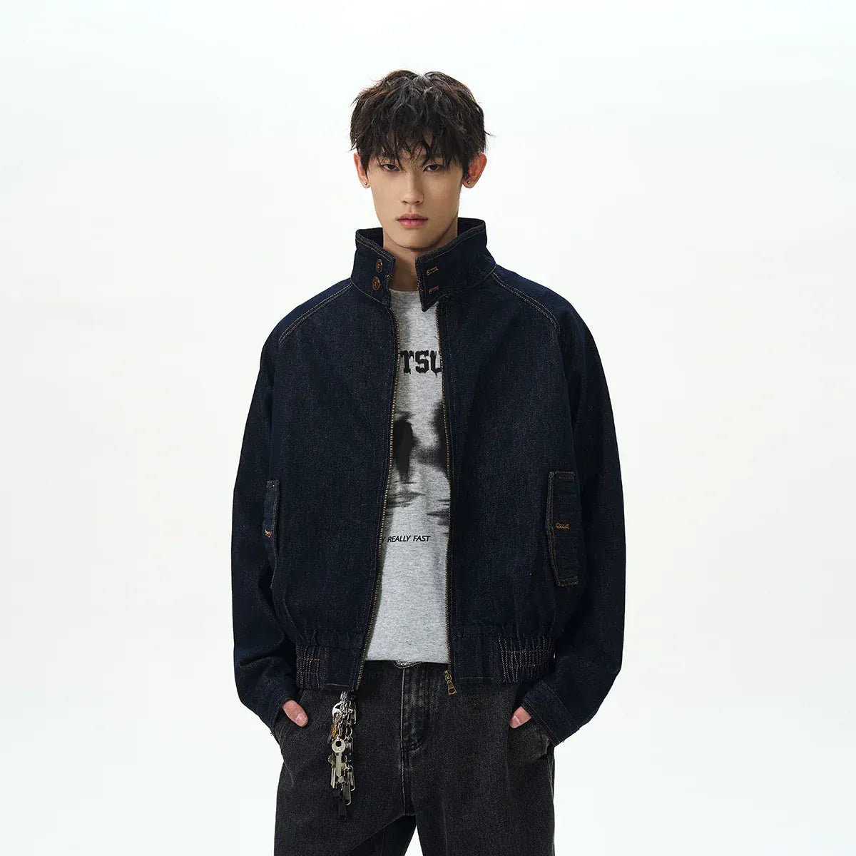 DENIM STAND COLLAR JACKET