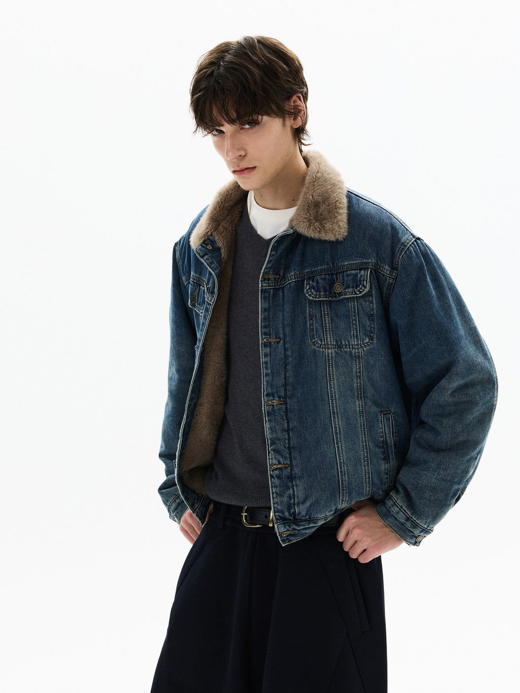 FUR COLLAR DENIM JACKET