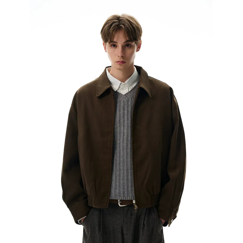 VINTAGE BROWN CROPPED ZIPPER JACKET