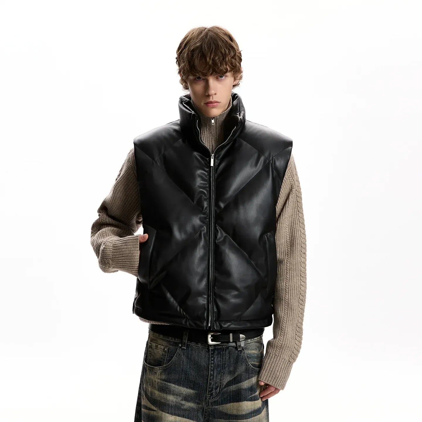 DIAMOND LEATHER VEST JACKET