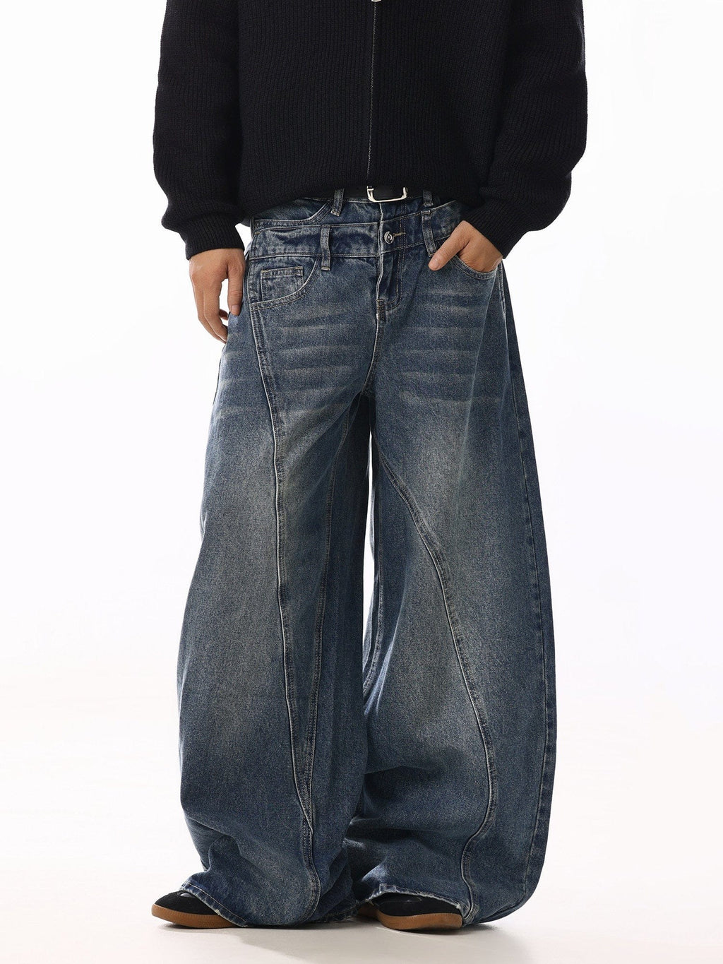 RECONSTRUCTED SCIMITAR WIDE DENIM JEANS