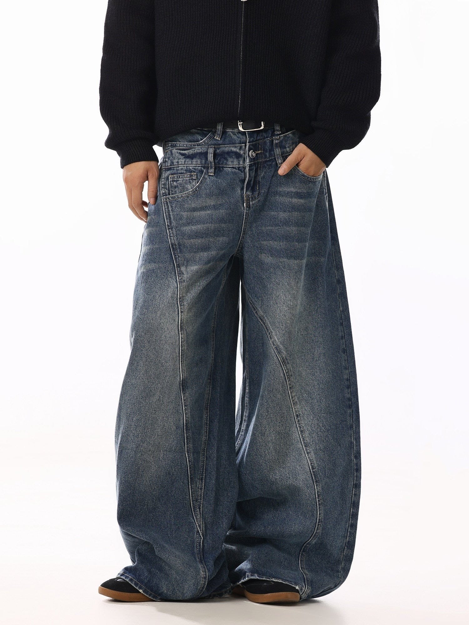 RECONSTRUCTED SCIMITAR WIDE DENIM JEANS