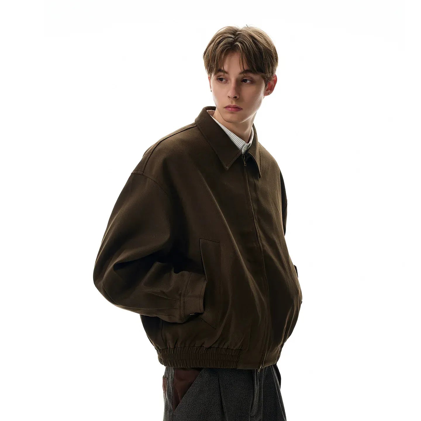 VINTAGE BROWN CROPPED ZIPPER JACKET