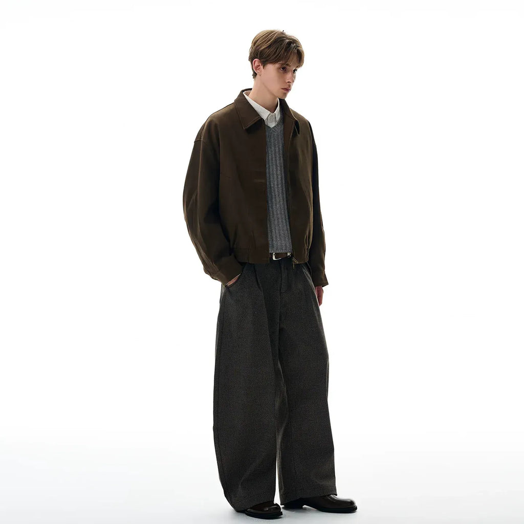 VINTAGE BROWN CROPPED ZIPPER JACKET