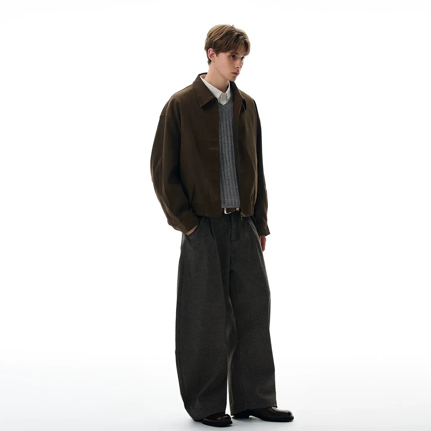 VINTAGE BROWN CROPPED ZIPPER JACKET