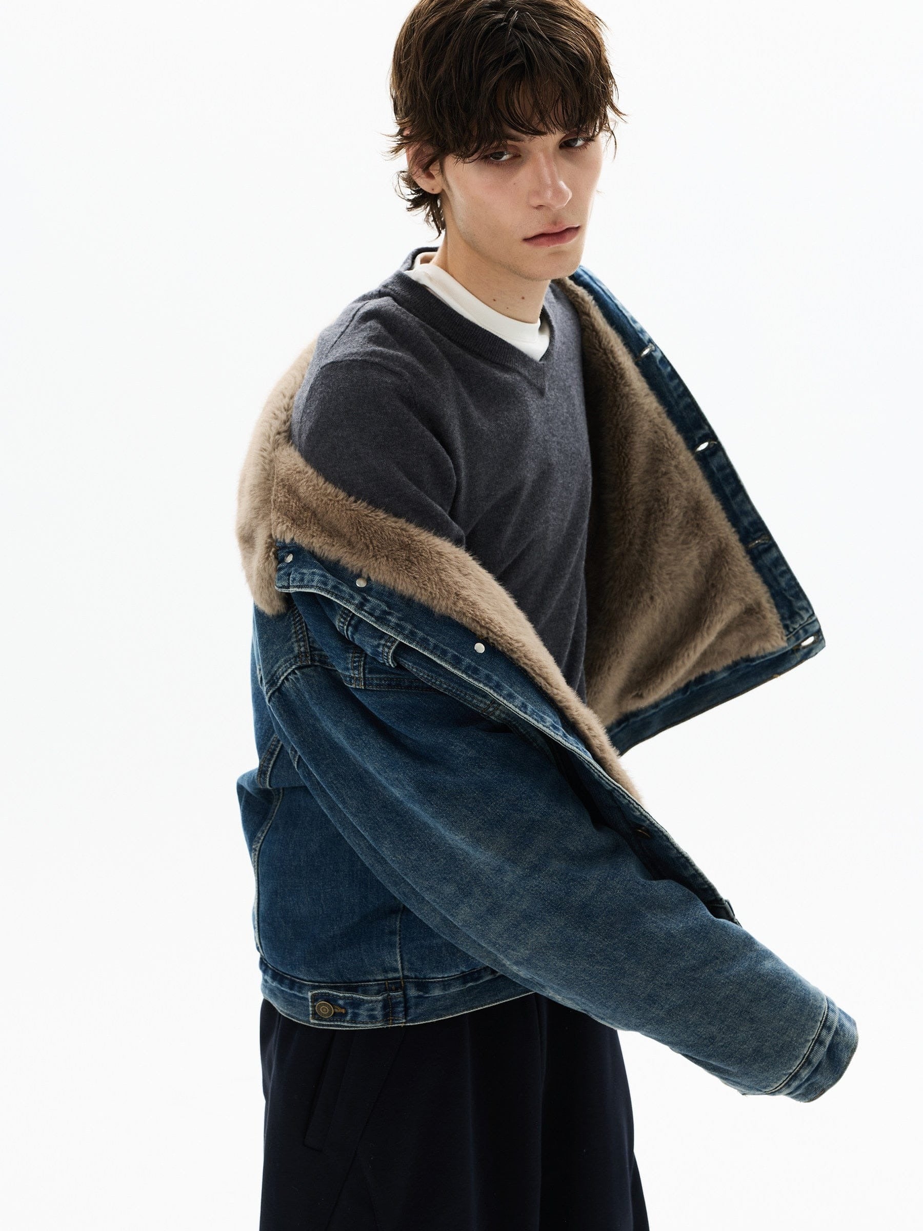 FUR COLLAR DENIM JACKET