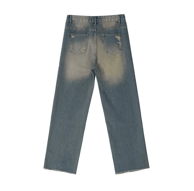 WASHED BLUE STRAIGHT DENIM JEANS